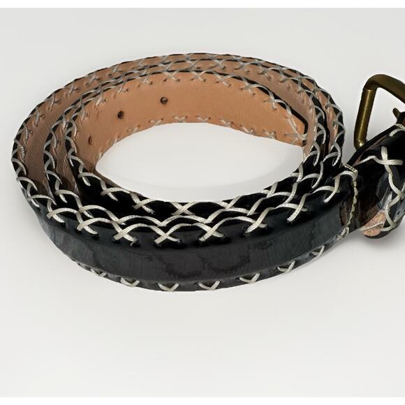 Berthille Cross Stitch Black Patent Leather Belt Luxury Hand Made In France 90 main image 5